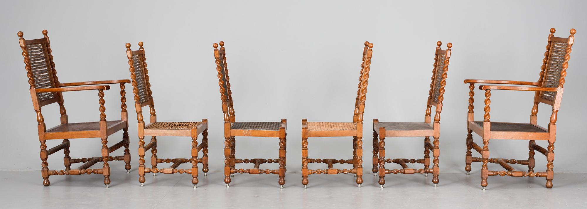 STOLAR, 4 st samt KARMSTOLAR, ett par, barockstil, 1900-talets första hälft.
