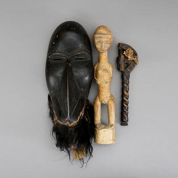 MASK, Liberia, samt 2 figurer, Afrika, 1900-tal.