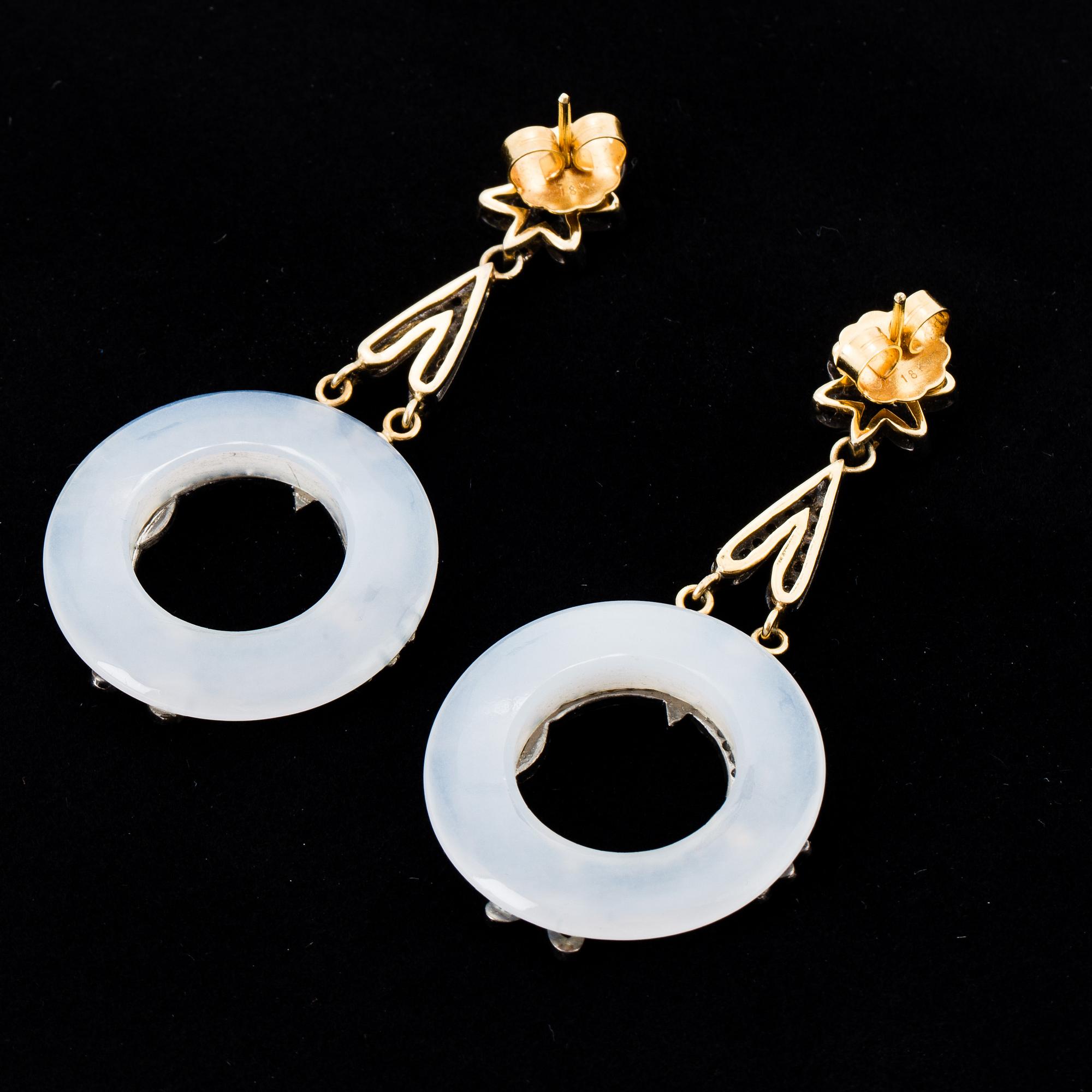 Chalcedony and diamond earrings.