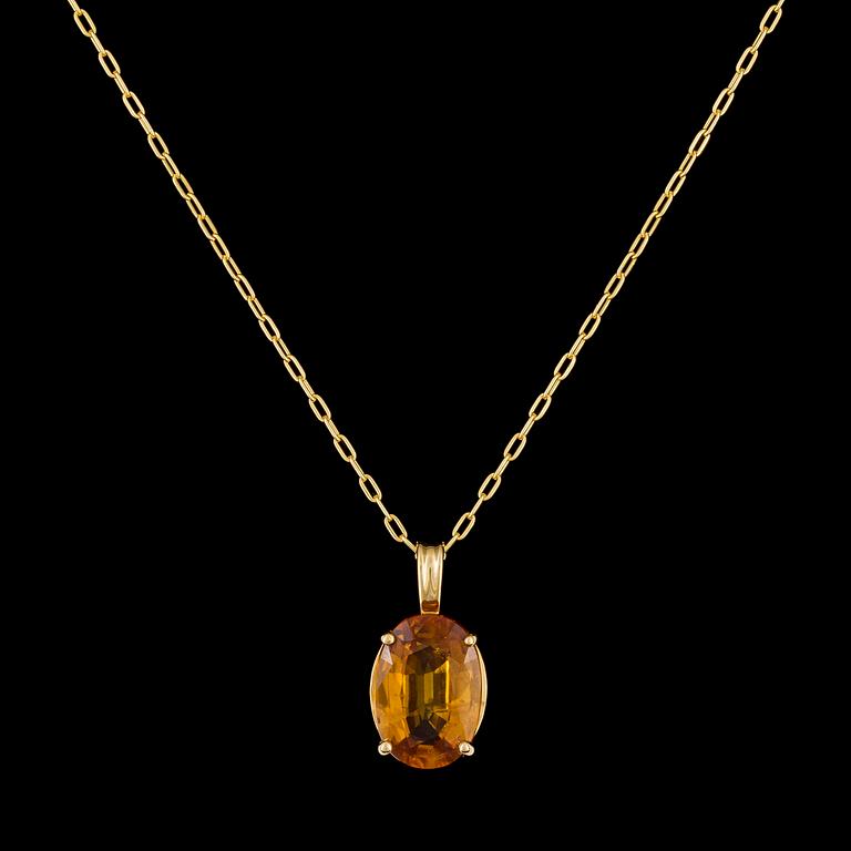 PENDANT, oval cut yellow sapphire, 2.79 cts.