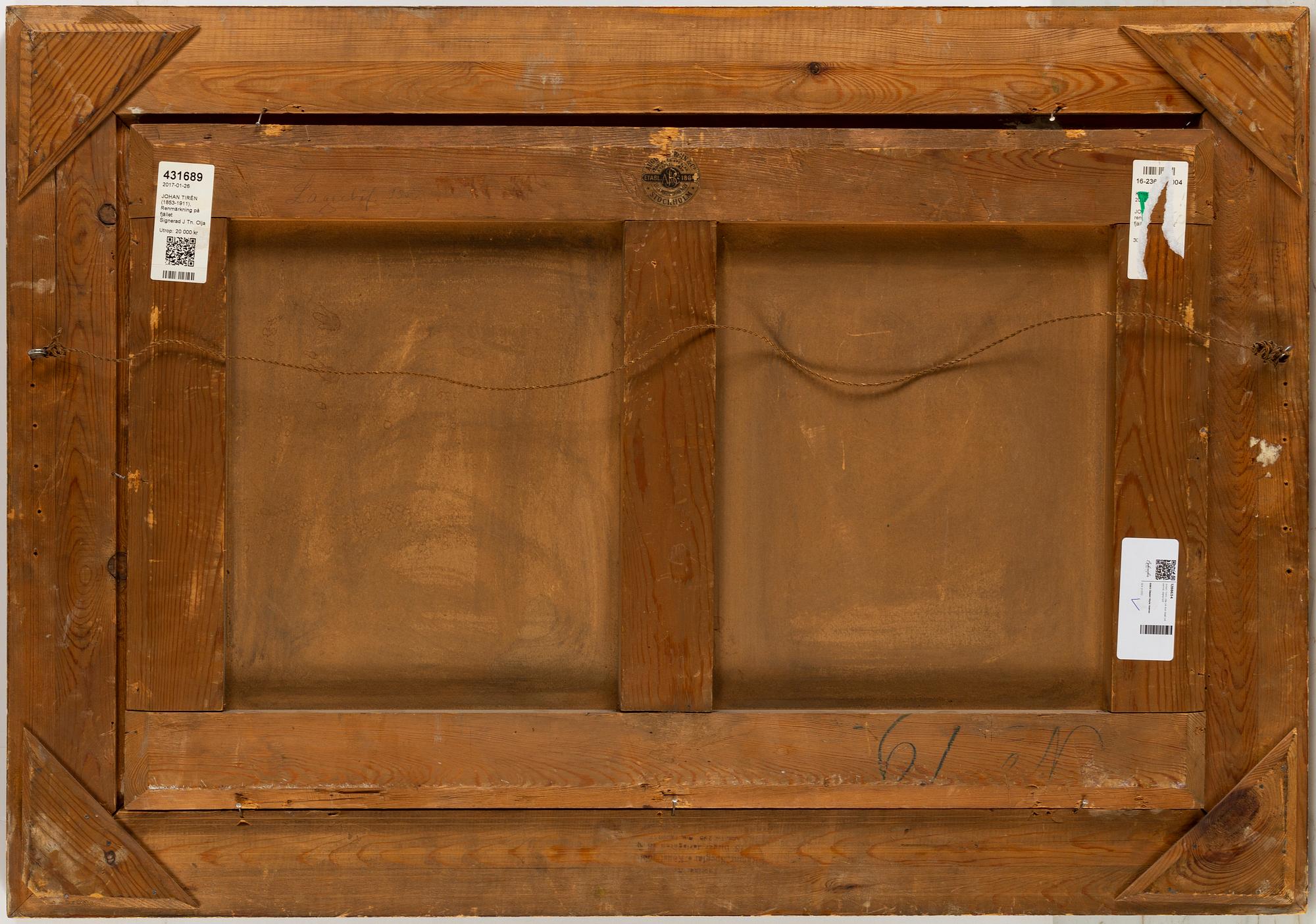 Johan Tirén, olja på duk lagd på pannå, signerad.