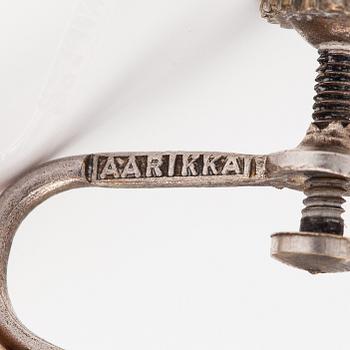 Kaija Aarikka, A necklace, a paid of earrings and a brooch made of silver and wood. Finland.