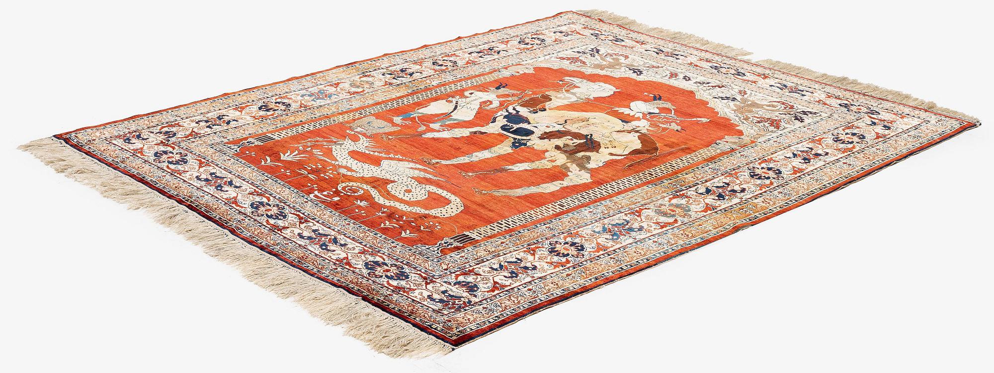 Matta, antik silke Heris, Nordvästra Persien, ca 175 x 140 cm.