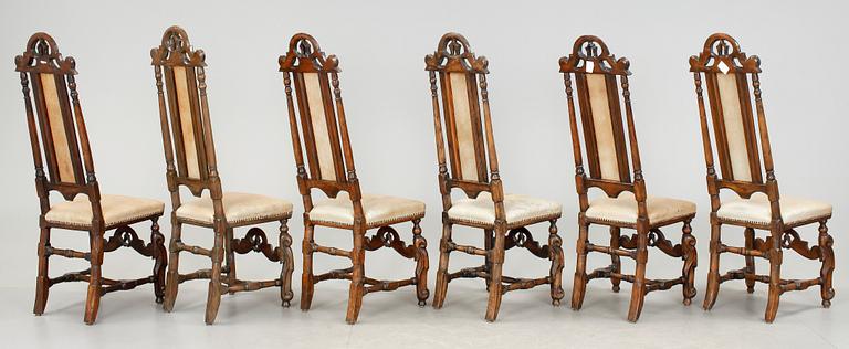 STOLAR, sex + två stycken. Omkring år 1700. Barock.