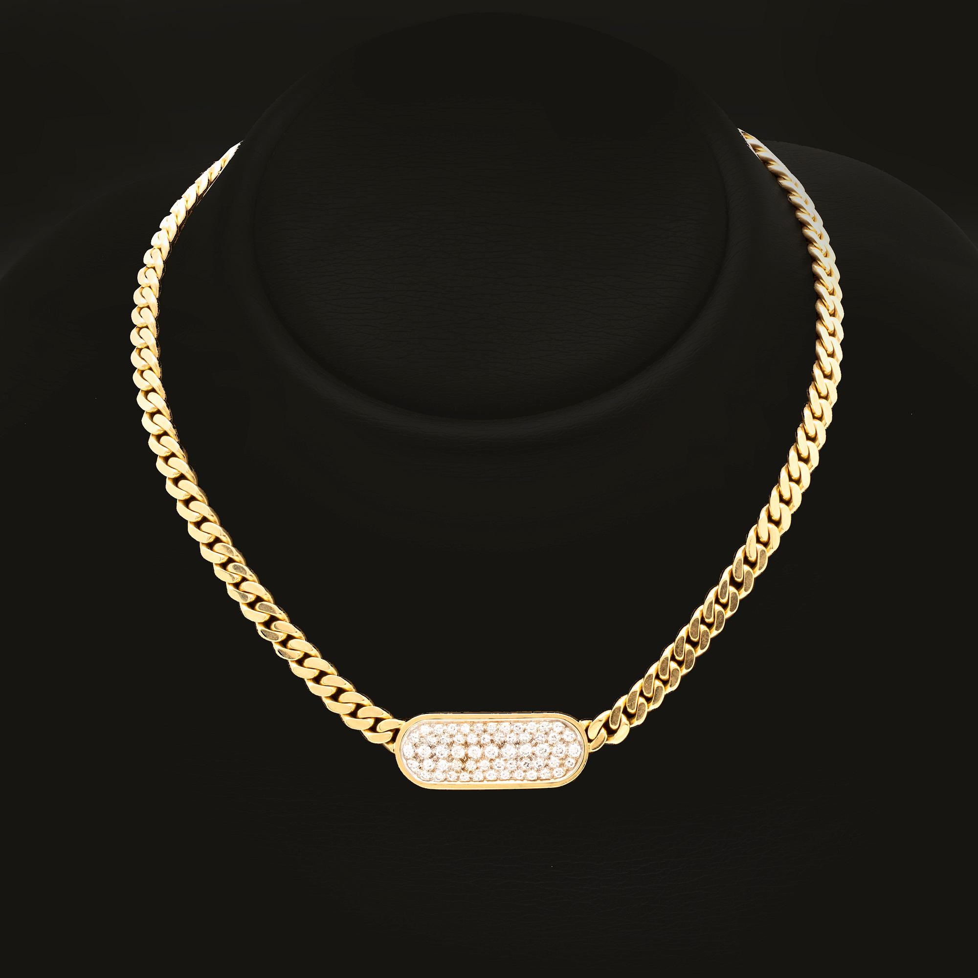 Necklace 18K gold with brilliant and singel-cut Diamonds approx 1 ct, total weight 56,7 g.