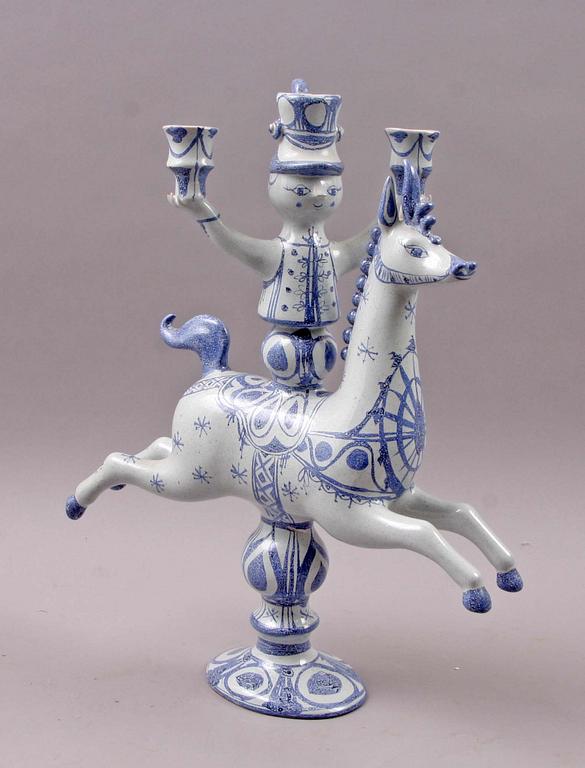 KANDELABER, fajans, Björn Wiinblad, sign o dat- 64.