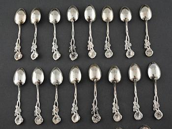 22 swedish silver spoons and one ladle, from the 19th and 20th century.