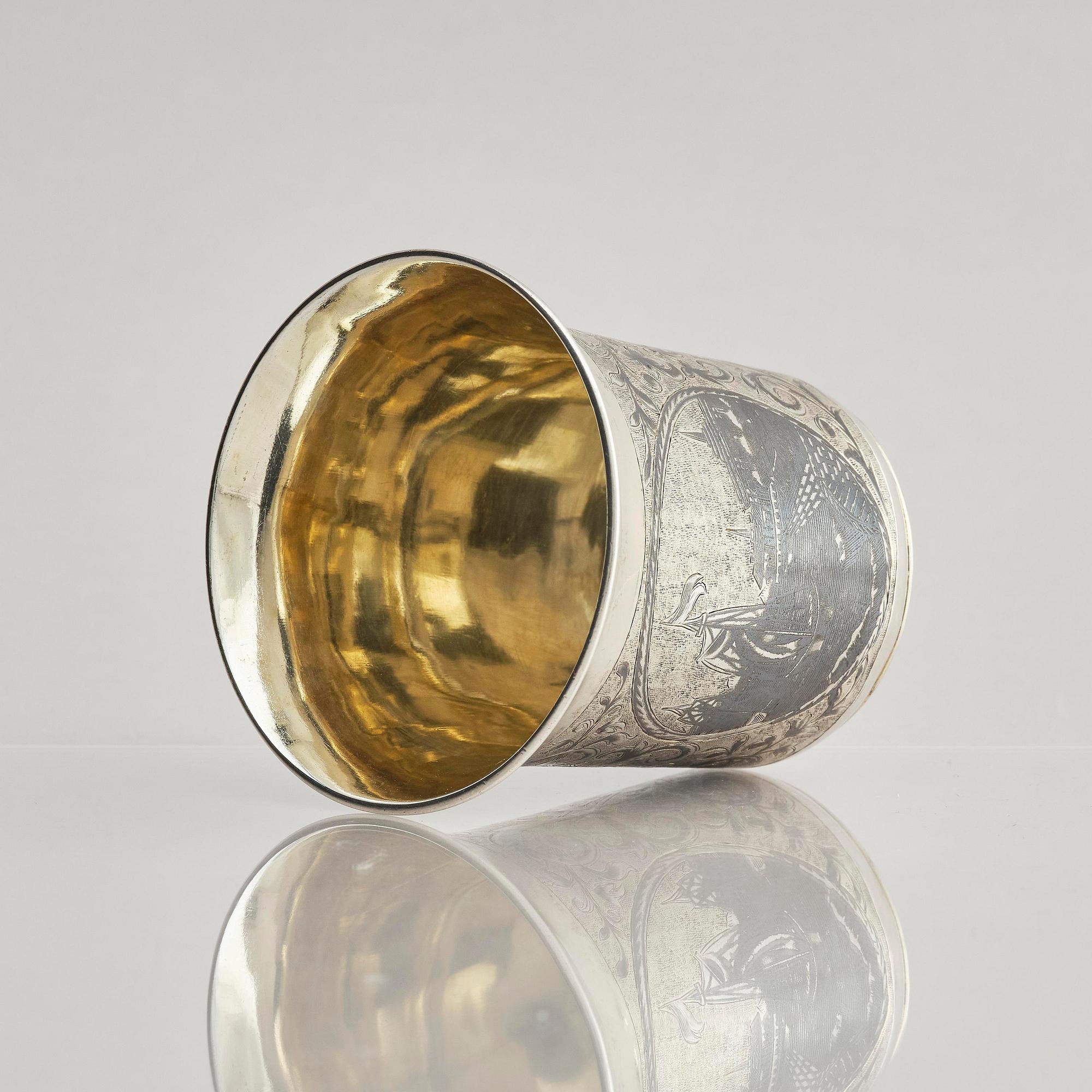 A Russian silver-gilt niello beaker, Moscow 1845. Unidentified maker. Assay master Andrey Antonovich Kovalsky.