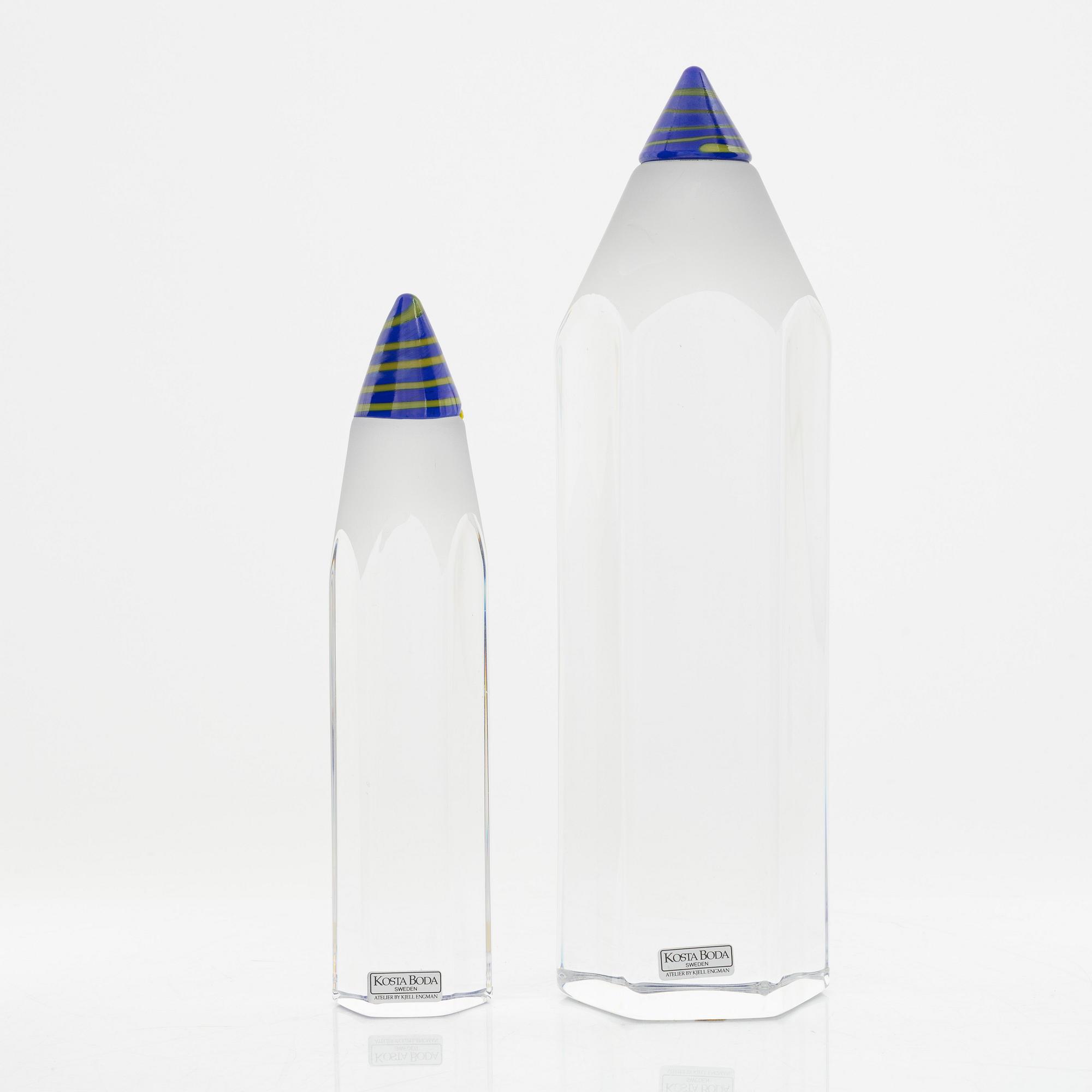 Kjell Engman, two glass sculptures, Kosta Boda.
