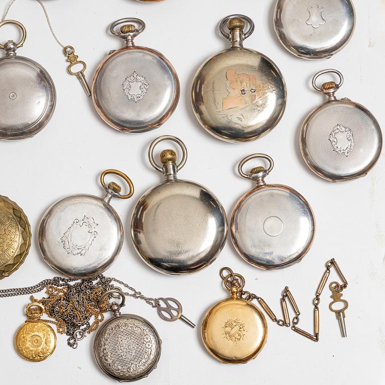 Collection of pocket watches, 63 pieces, "No reserve", various materials.