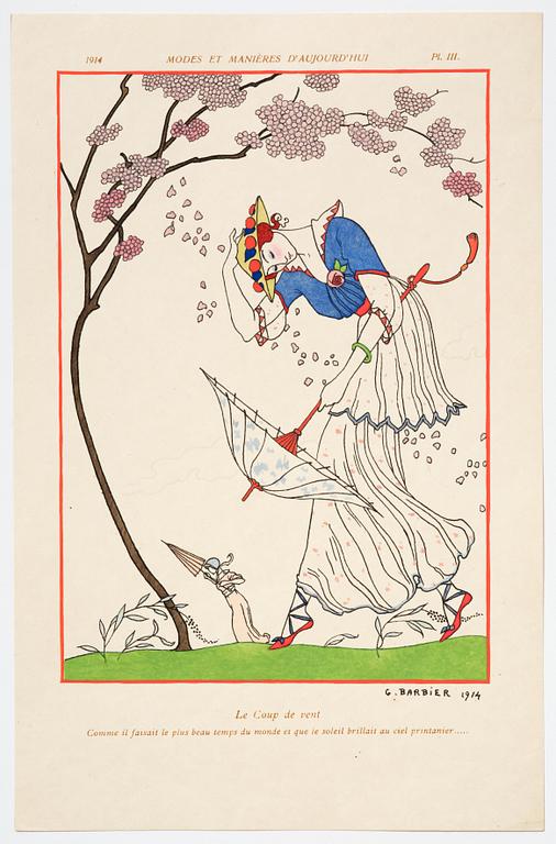 George Barbier, mapp med originalteckning och planscher, "Modes et Manières d'Aujourd'Hui (3e Année)", Frankrike, 1914.