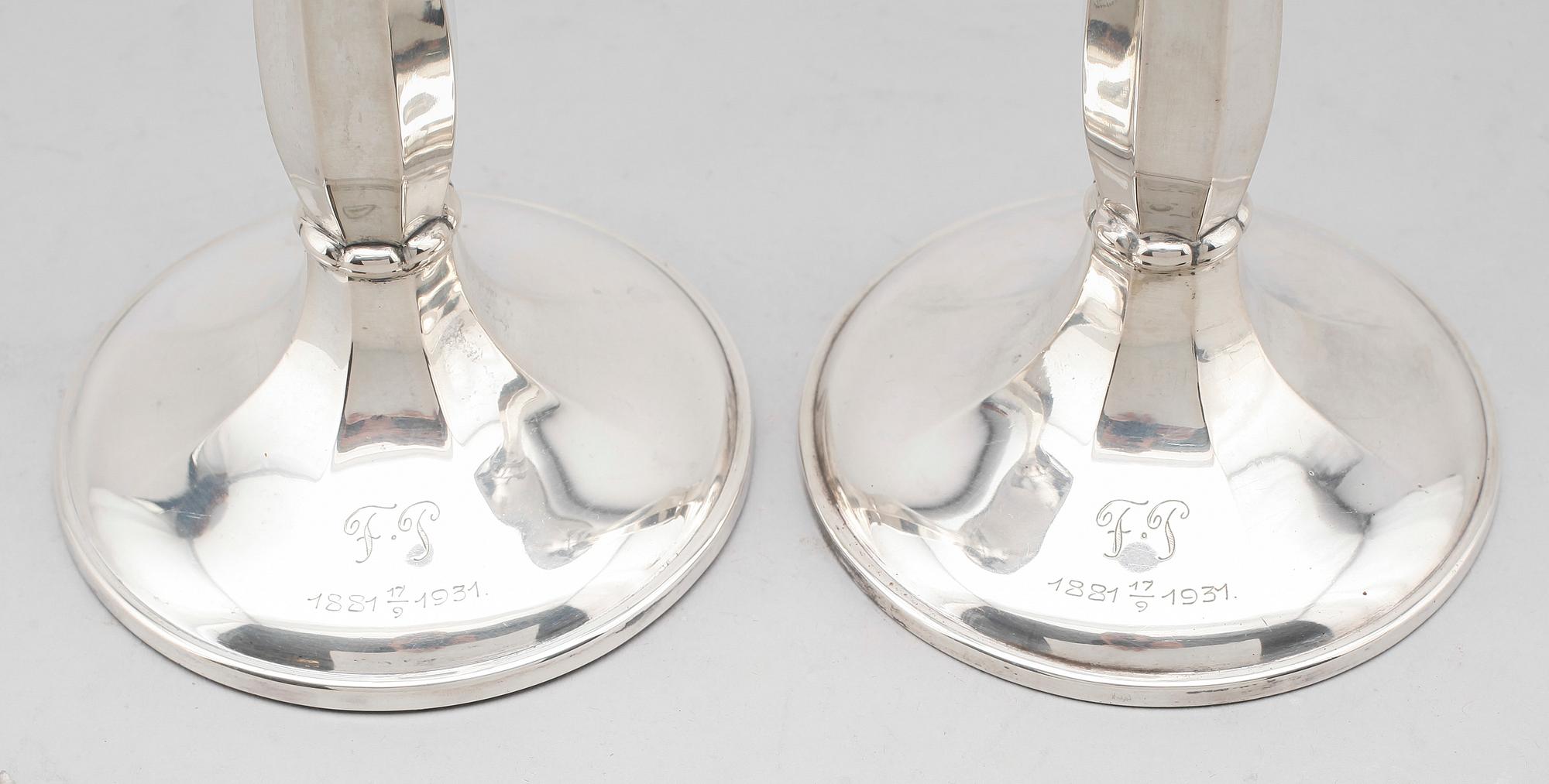 LJUSSTAKAR, 1 par, silver, Kultakeskus Oy, Tavastehus 1930, Finland.