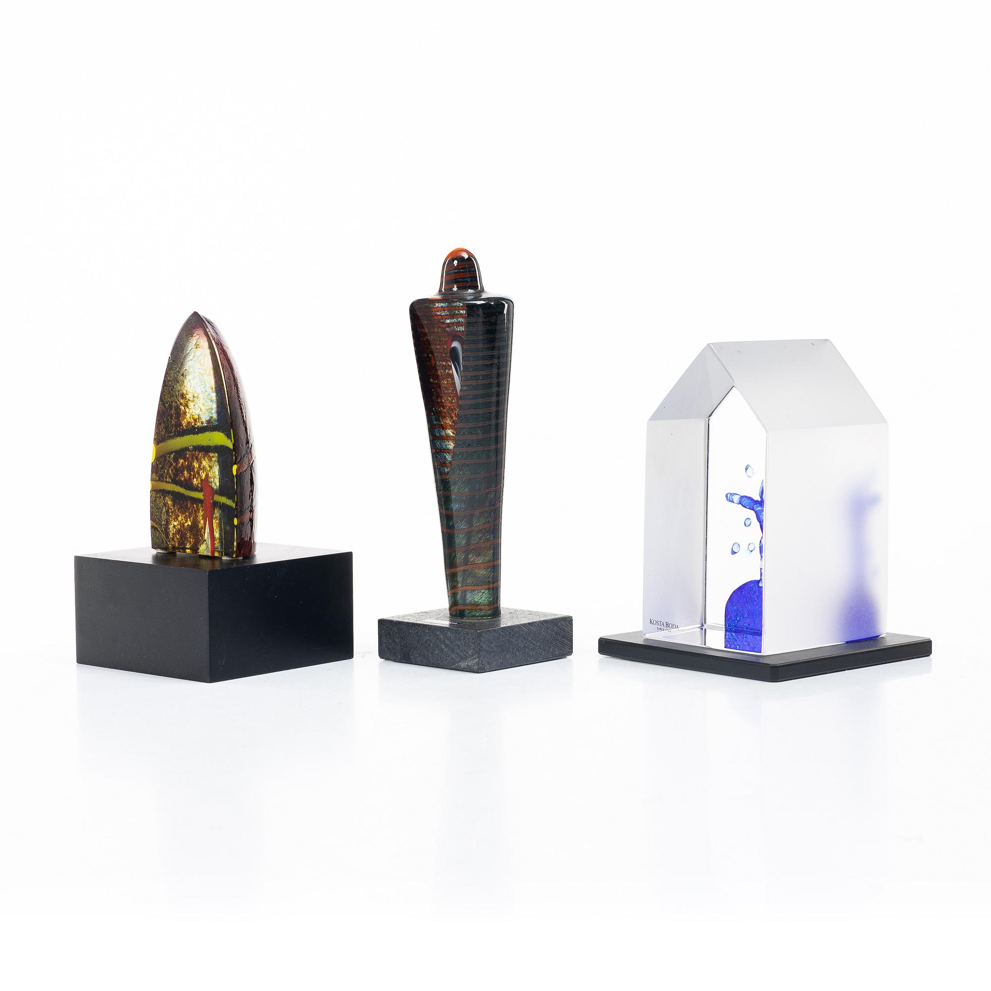 Bertil Vallien, Three glass objects, Kosta Boda.