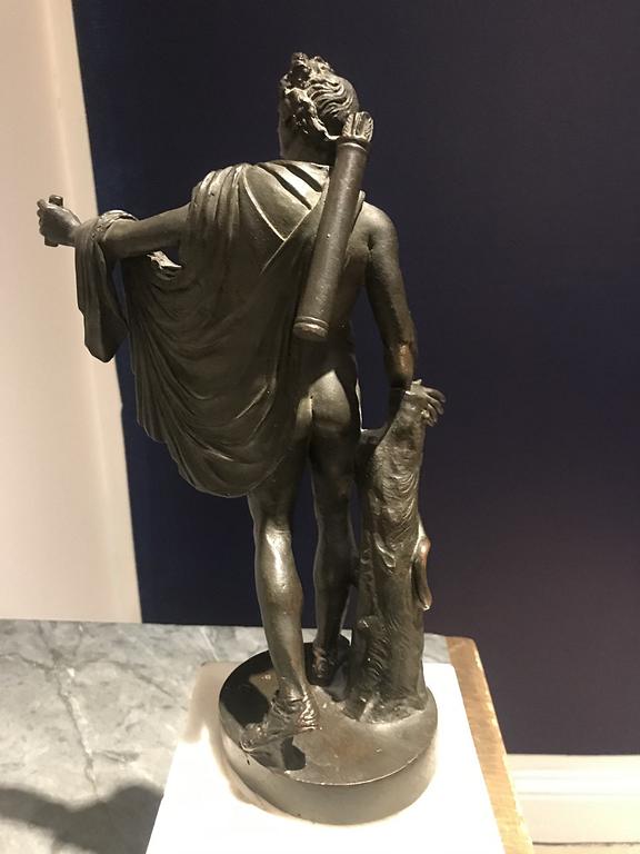 A bronze figure of the Apollo Belvedere on marble base, probably by  Righetti orZoffoli, Rome late 18th century.