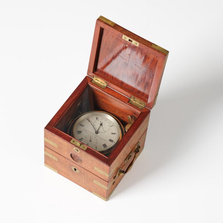 Urban Jürgensen & Sønner, a mid 19th century two-day brass bound mahogany marine chronometer, no. 38.