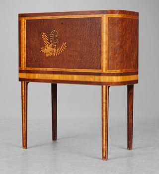 A David Rosén burr wood veneered secretary with inlays in different kind of woods, Georg Rymans Verkstäder circa 1933.