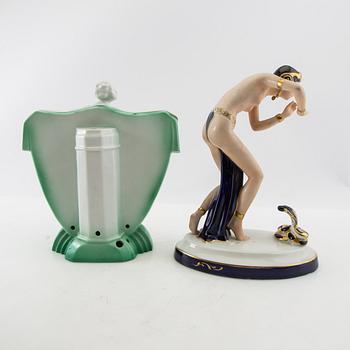 Figurines 4 pcs including Royal Dux and Wallendorf Germany mid-20th century porcelain.