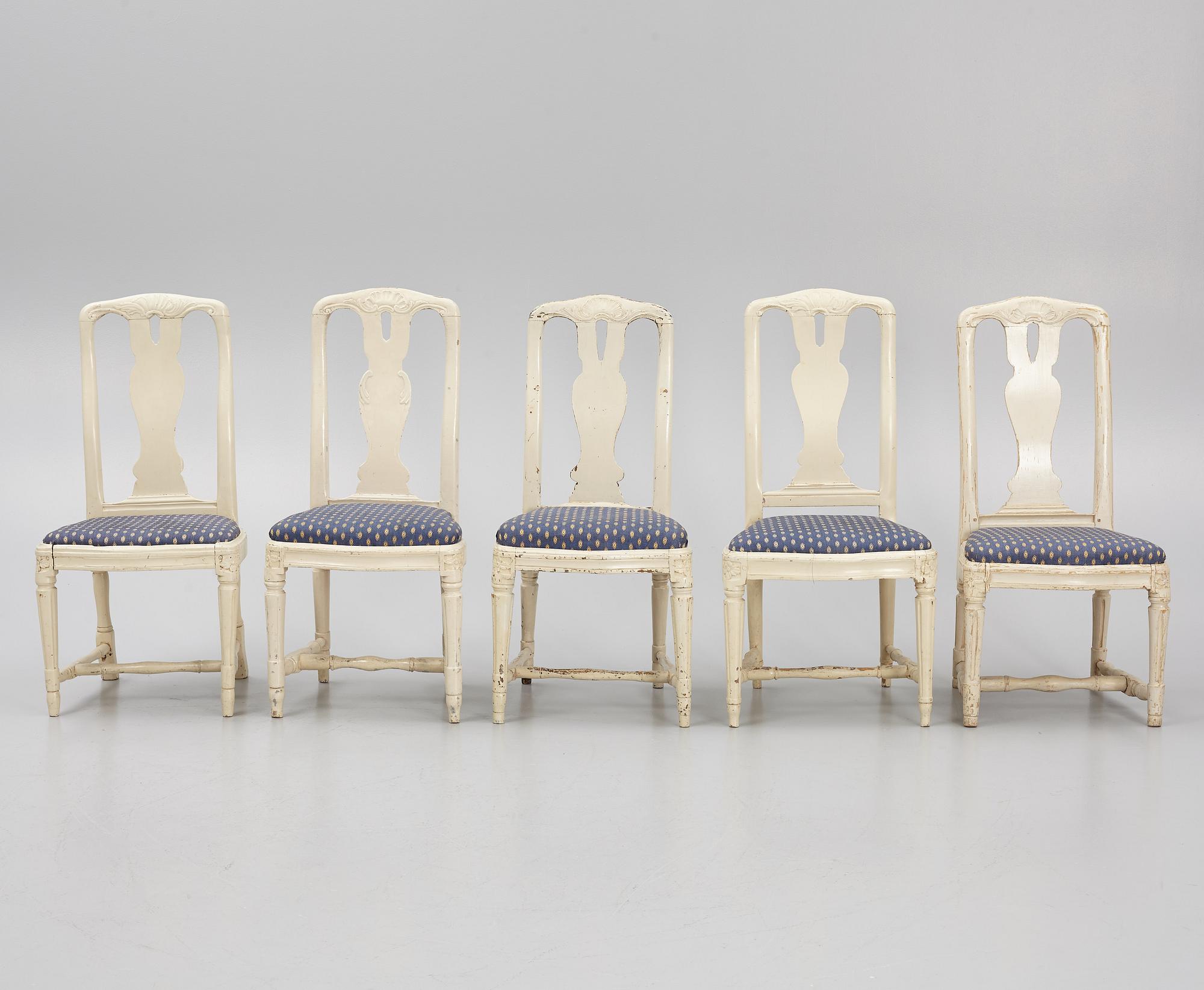 An assembled suite of 10 Transitional chairs, Stockholm, later part of the 18th century.