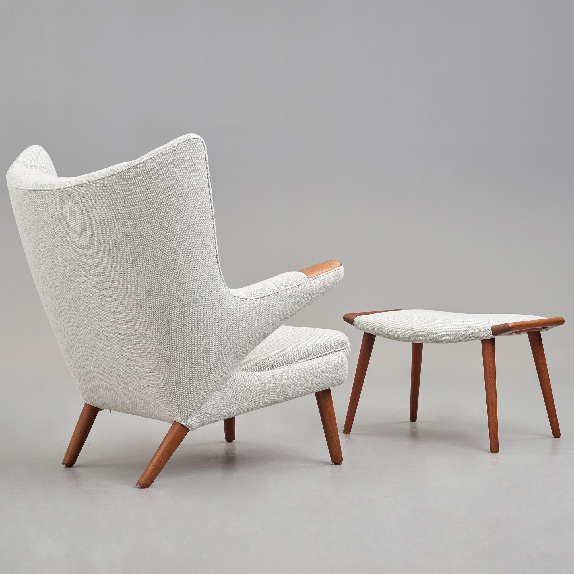Hans J. Wegner, a "Papa bear" armchair and ottoman for AP-stolen, Denmark.