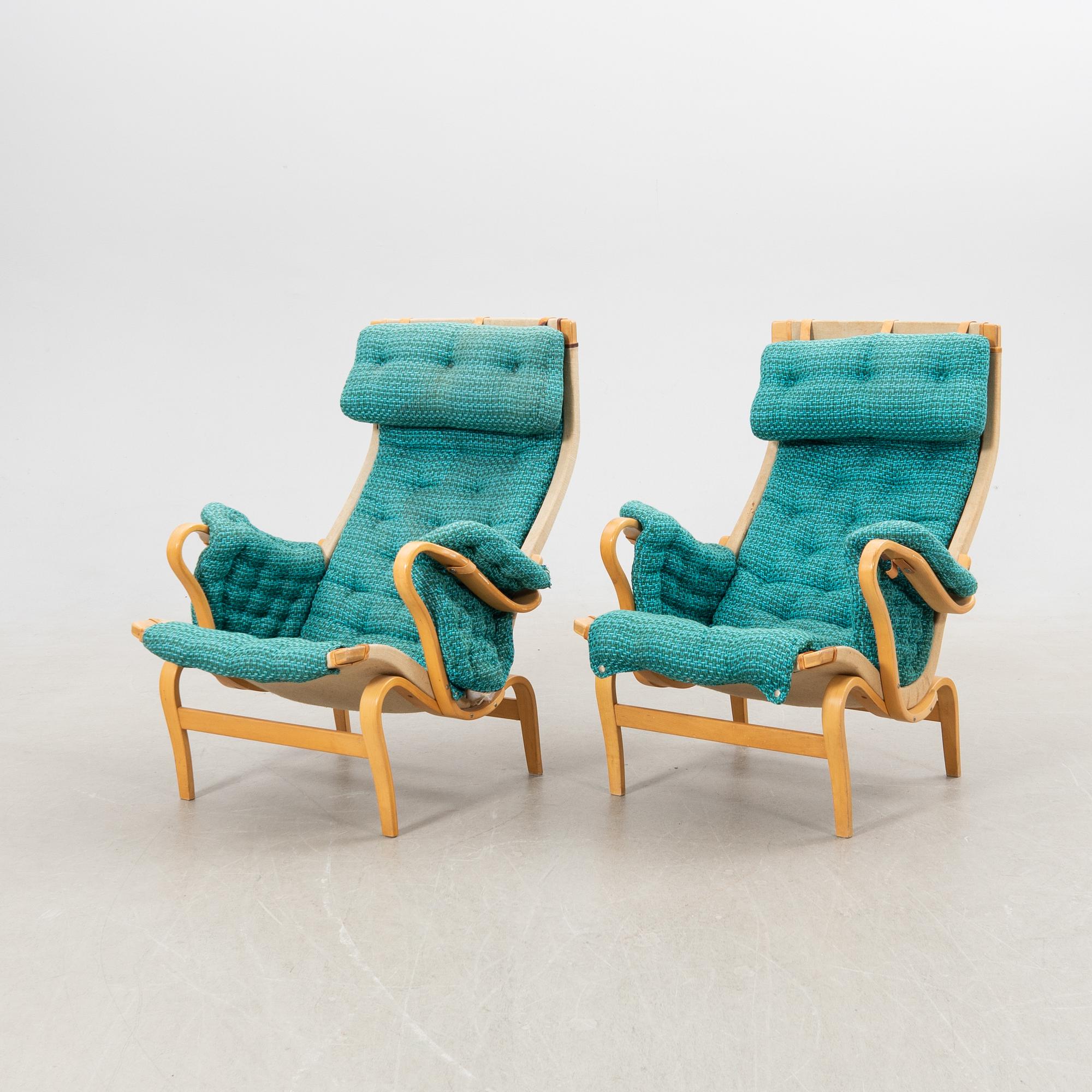 Bruno Mathsson, armchairs, 1 pair, "Pernilla", for Dux, late 20th century.