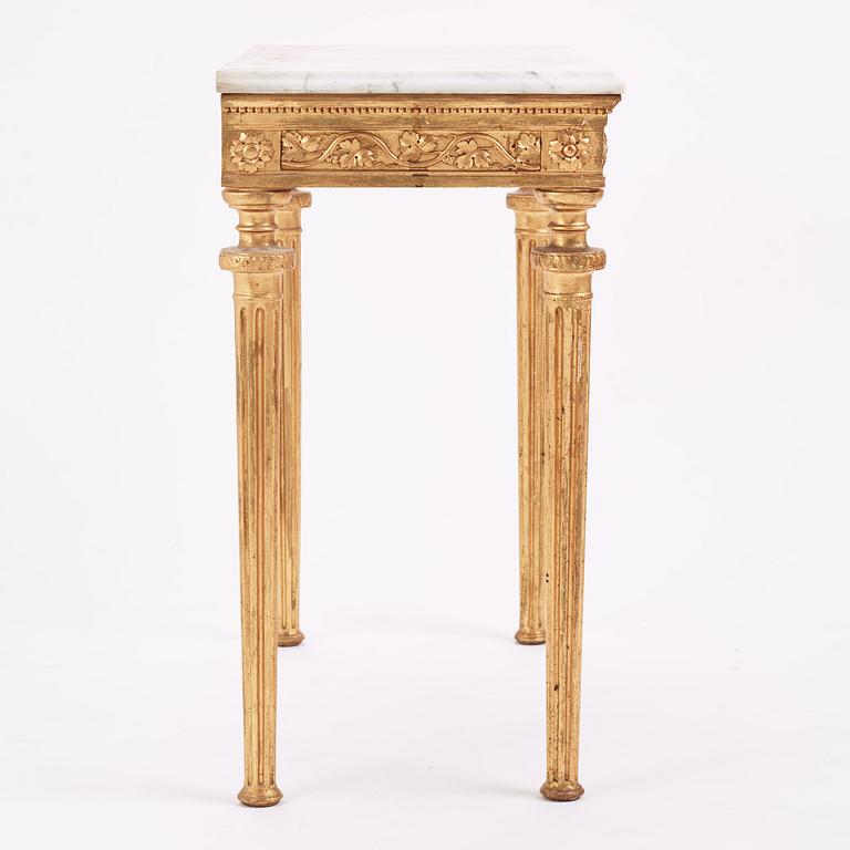 A late Gustavian giltwood and marble console table attributed to Pehr Ljung (1743-1819).