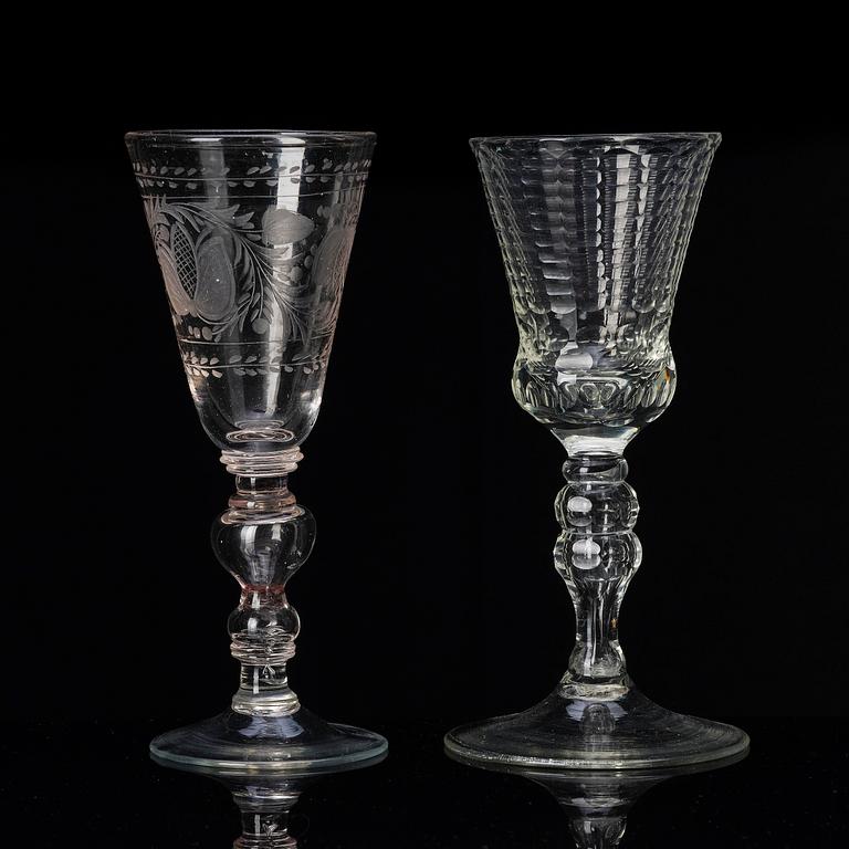 A german cut glass beaker, and a an engraved beaker, 18th century.