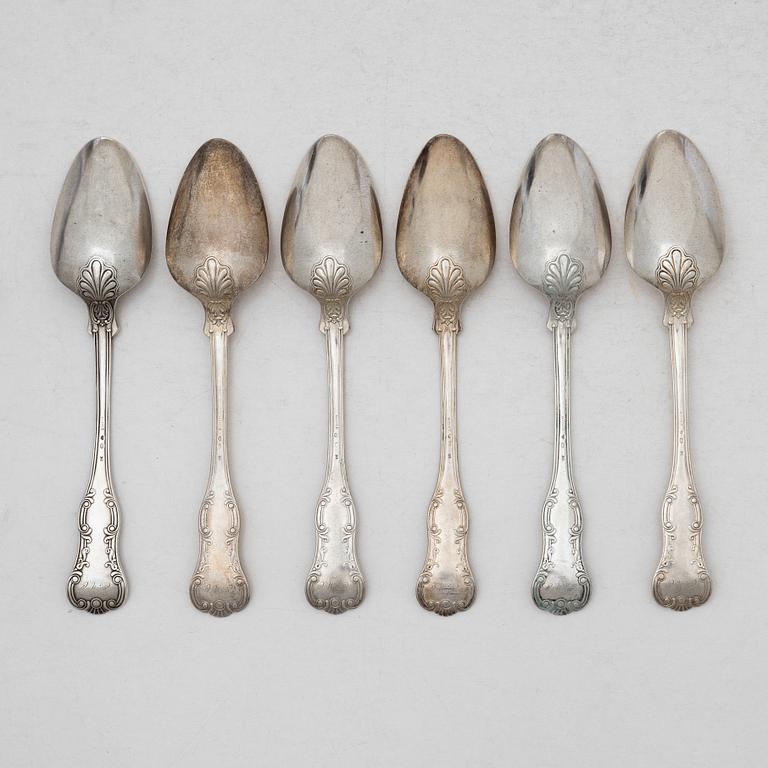 Six Swedish silver spoons, mark of HG Vogt, Kristianstad, 1847.