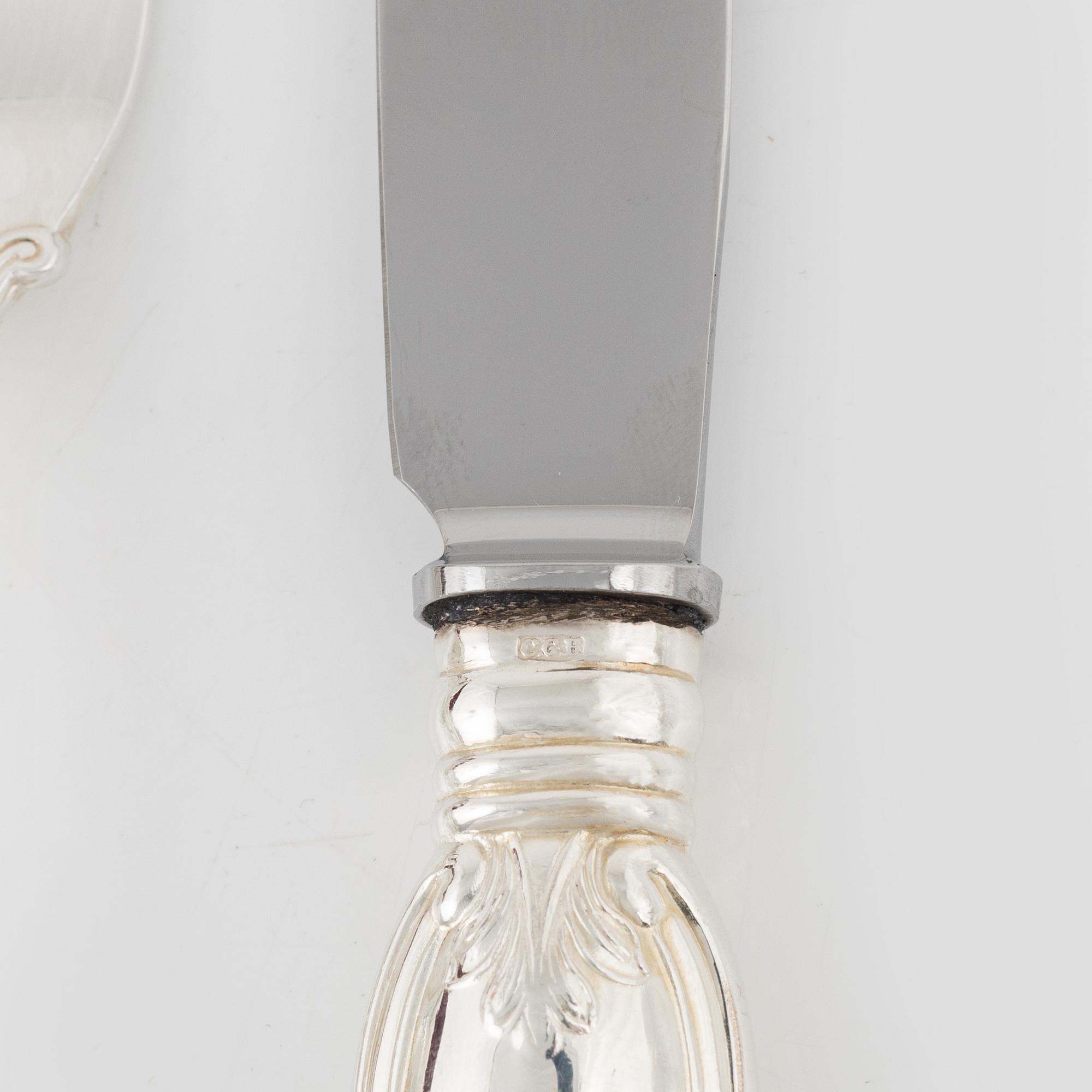 Besticksservis, 48 delar, silver, "Olga", bl.a. CG Hallberg, Stockholm 1959 och SABE, 1994.