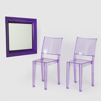 Kartell, Philippe Starck, tuolit, 2 kpl, "La Marie" sekä peili, "Francois Ghost", Italia.