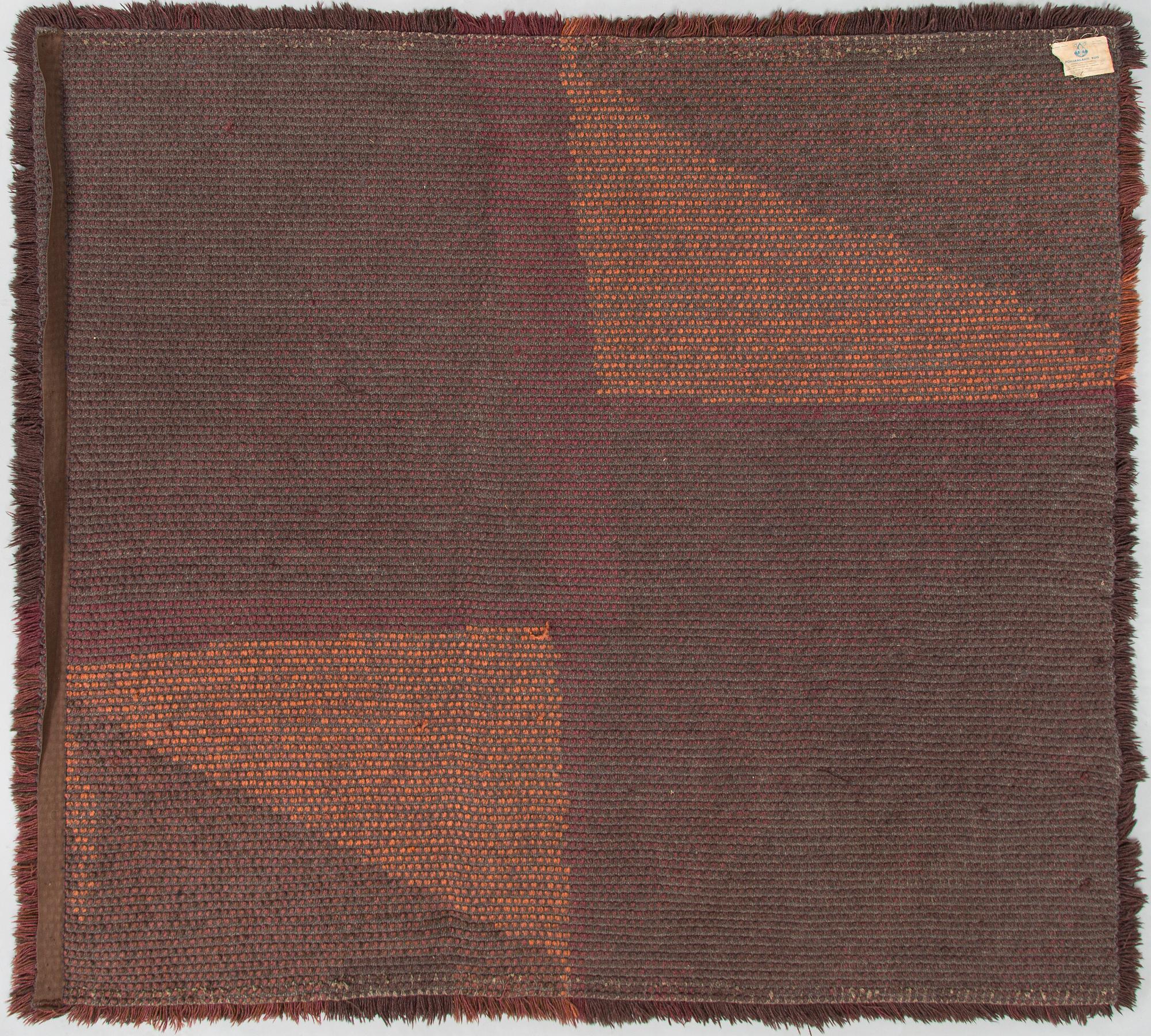 Timo Sarpaneva, An early 1960s Pohjanlahti rug / carpet  manufactured by Villayhtymä Oy - Uniwool Ltd. Circa 190 x 210 c.