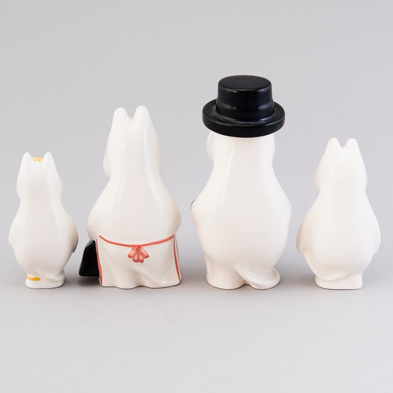 FOUR MOOMIN-FIGURINES, porcelain, stamped Arabia Finland TP. In production 1990-1997.