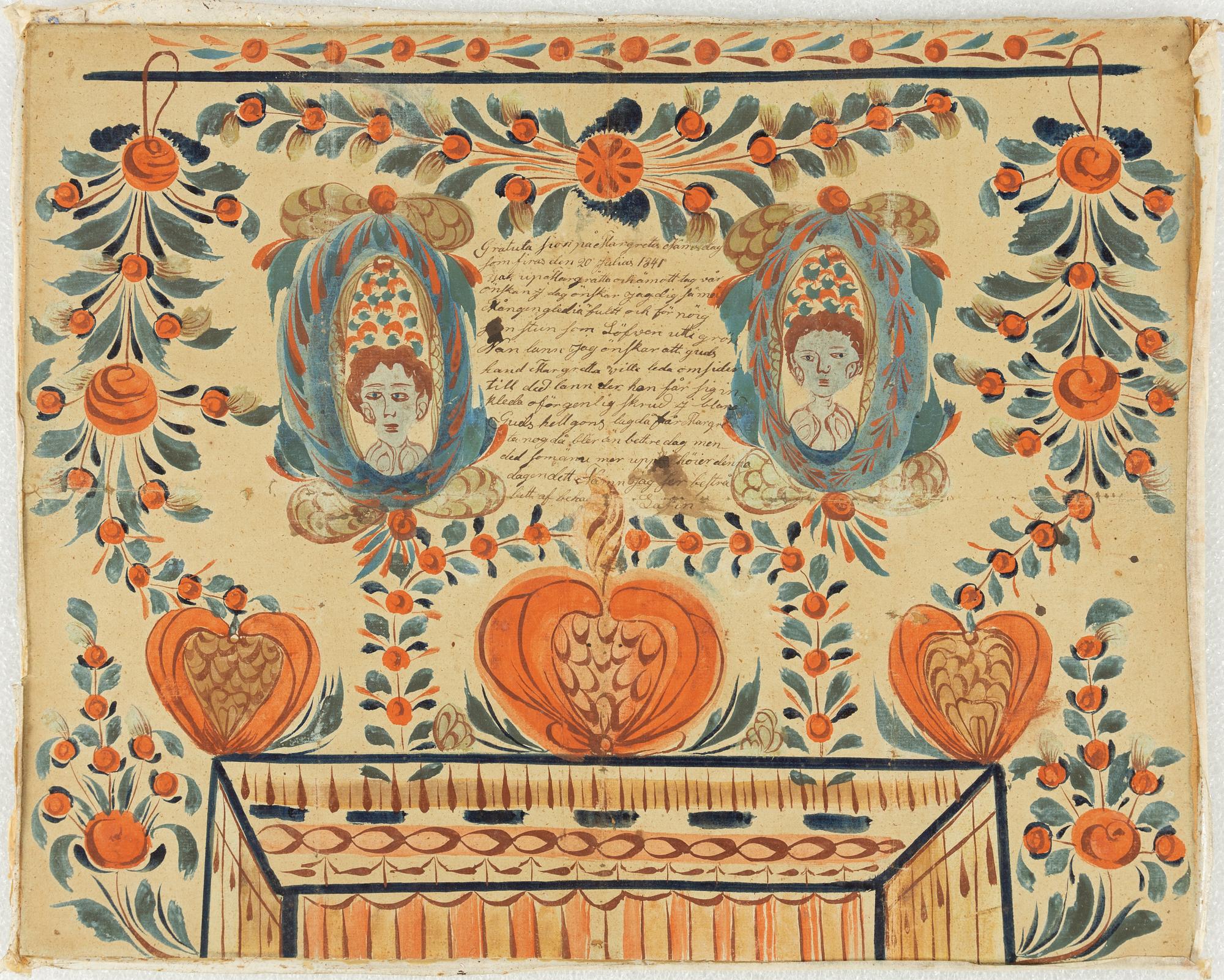 A traditional swedish painting, with bridal greeting.