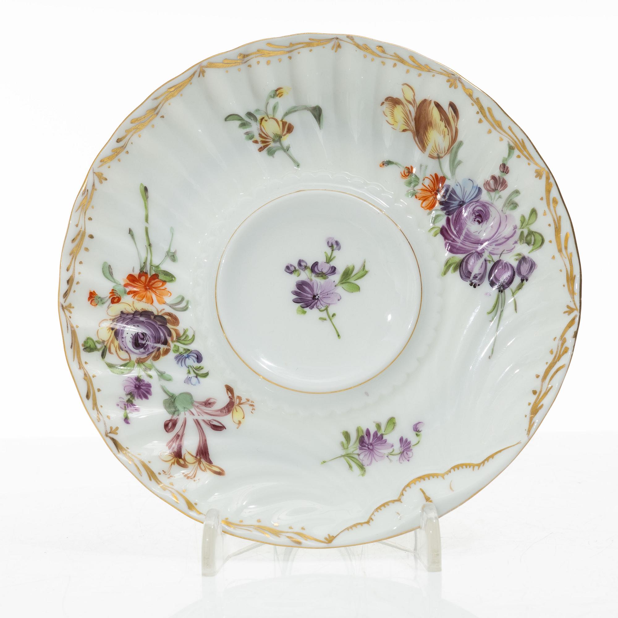 A set of ten porcelain coffee cups with saucers, Meissen-like mark, first half of the 20th Century.