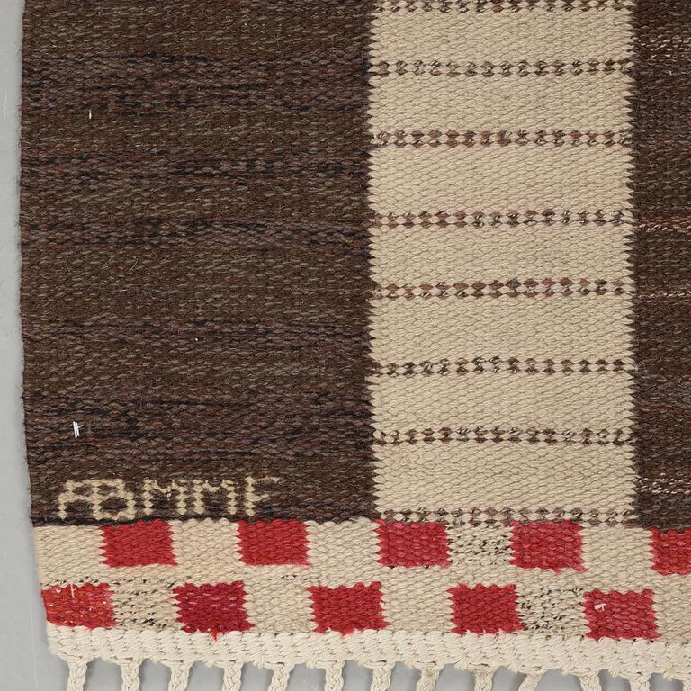 Marianne Richter, MATTO, "Korsvirke, Plommon med rött", flat weave, ca 240,5 x 167 cm, signed AB MMF MR.