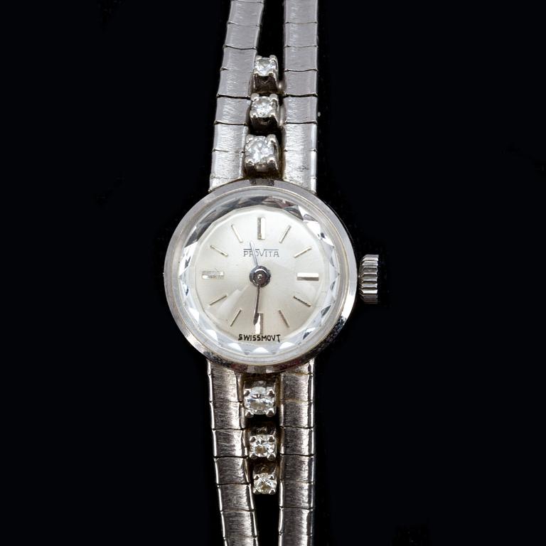DAMARMBANDUR, 14 k vitguld med briljantslipade diamanter ca 0,20 ct, Provita. Vikt ca 18 g.