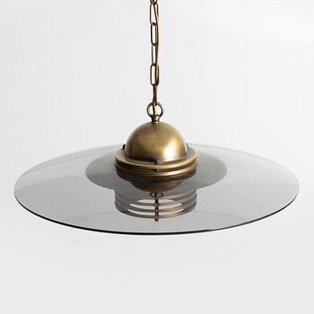 Jan-Eskil Eskilsson, ceiling lamp, smoke-coloured glass and brass, Belid, late 20th century.