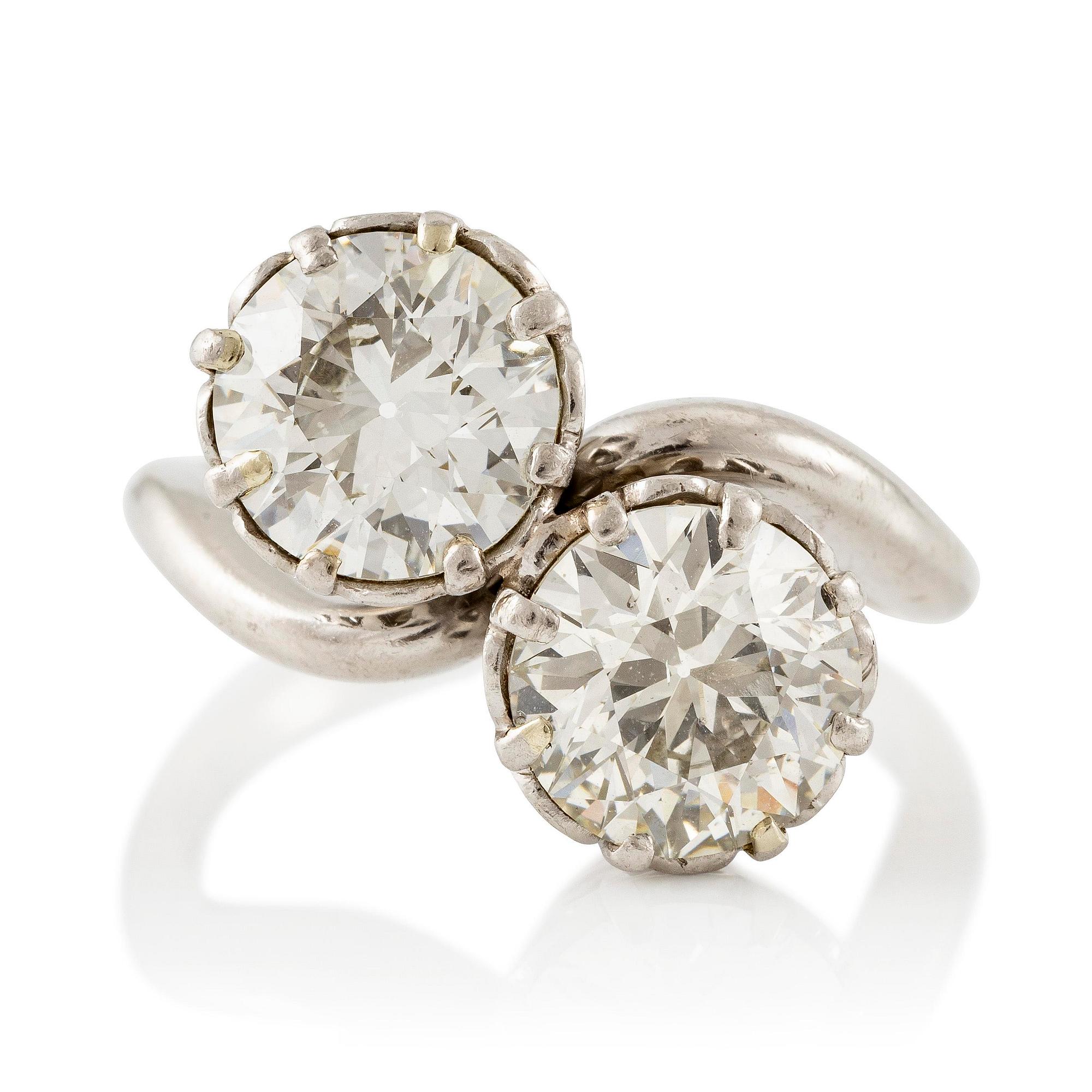 A W.A. Bolin ring in platinum set with two old-cut diamonds.