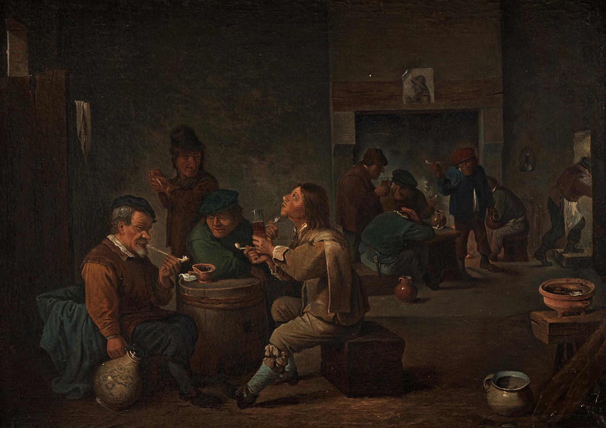 David Teniers d.y Hans efterföljd, Kroginteriör med piprökare.