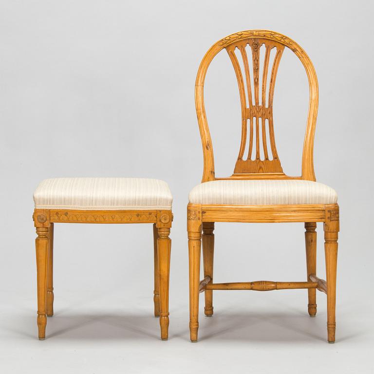 Tuoli ja jakkara, kustavilaiset, noin 1800.