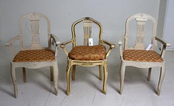KARMSTOLAR, 3 st, gustaviansk stil, 1800-1900-tal.