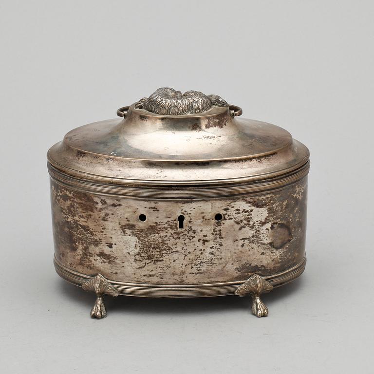 SOCKERSKRIN. Silver. Empire. Johan Fredrik Björnstedt, Stockholm 1814-15. Ca 650 g.