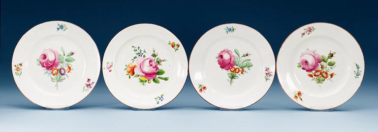 A set of four Russian dinner plates, Imperial porcelain manufactory, St Petersburg, period of Tsar Nicholas I and Gardner. (4).