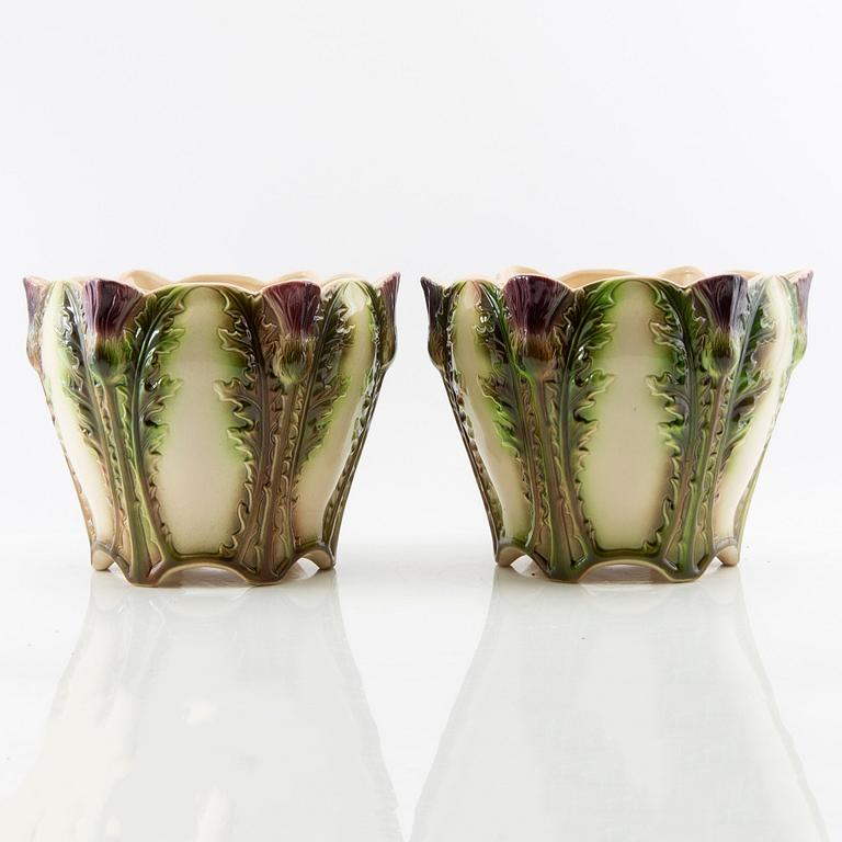 Outer casing a pair of Art Nouveau, Saint Clement France early 20th century stoneware.