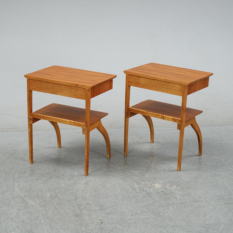 A pair of teak and birch bedside tables, mid 20th Century.