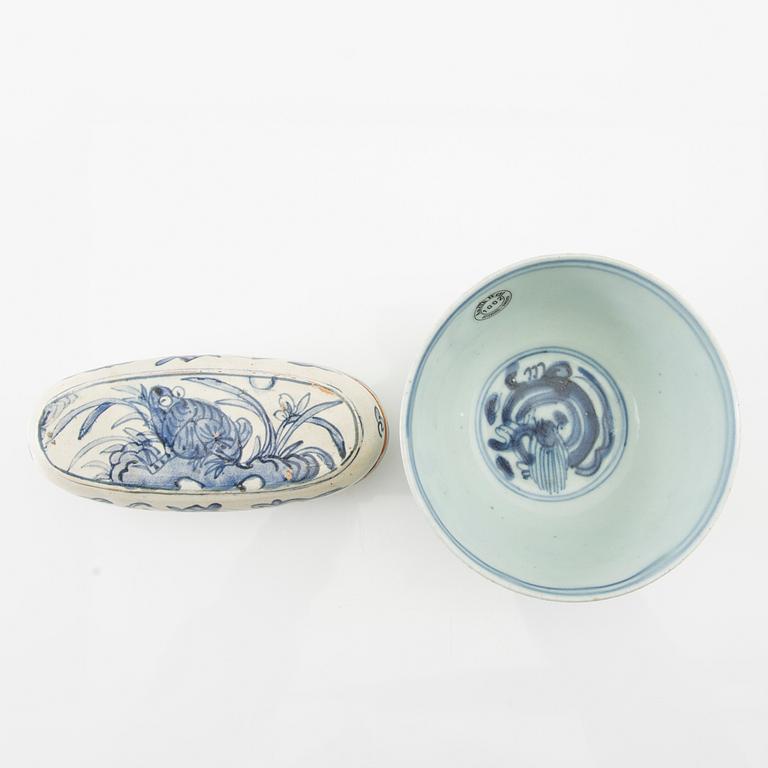 Bowl and box with lid Ming/Wanli China porcelain.