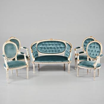 STITTGRUPP, 5 delar, gustaviansk stil, omkring 1900-talets mitt.