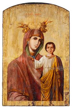 594. ICON, Russian middle 19th Century. Tempera and gold. Panel 92x65 cm.