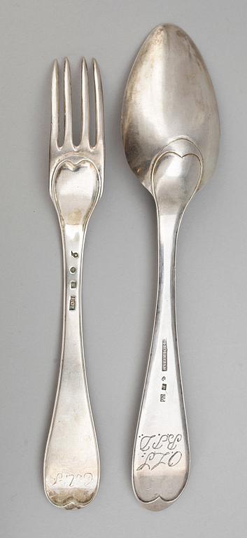 PARTI BESTICK, 8 st, silver, bl a E. Björkman, 1811, vikt ca 508 g.