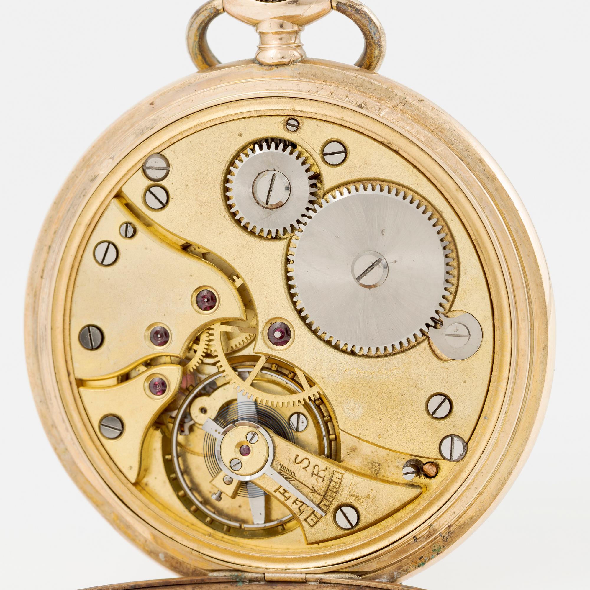 Pocket watch, hunter, 14K gold, 51 mm.