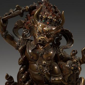 A Mongolian bronze figure of a Dharmapala, early 19th century.